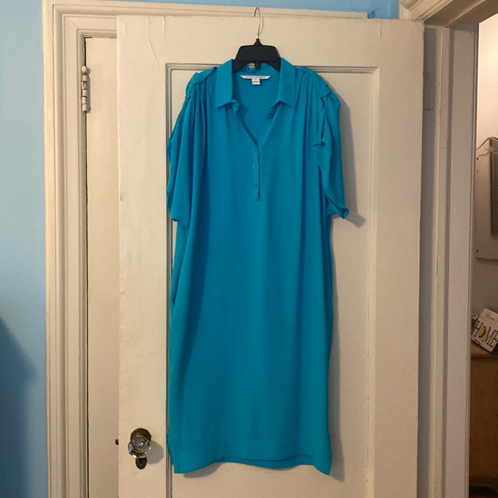 Diane Von Furstenberg Teal Shirt dress.